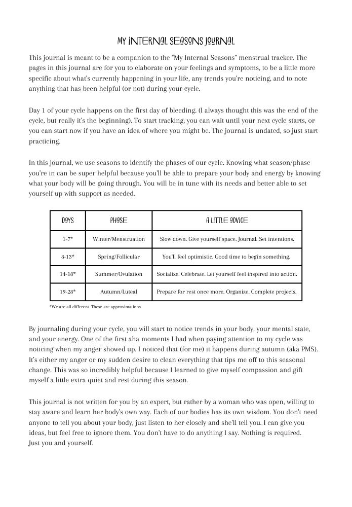Internal Seasons Menstrual Journal
